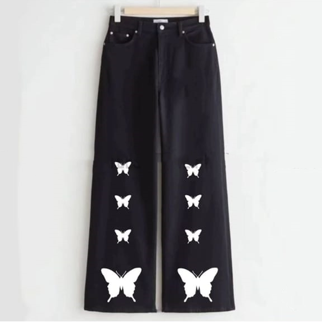 Black butterflies wide leg jeans