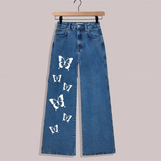 Blue butterflies wide leg jeans