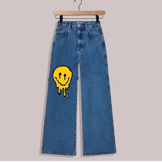 Blue emoji wide leg jeans