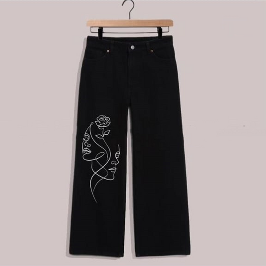 Black face wide leg jeans