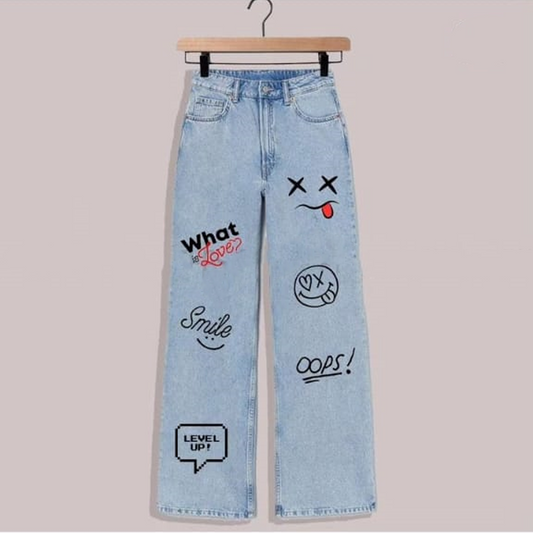 Ice blue cool pattern wide leg jeans