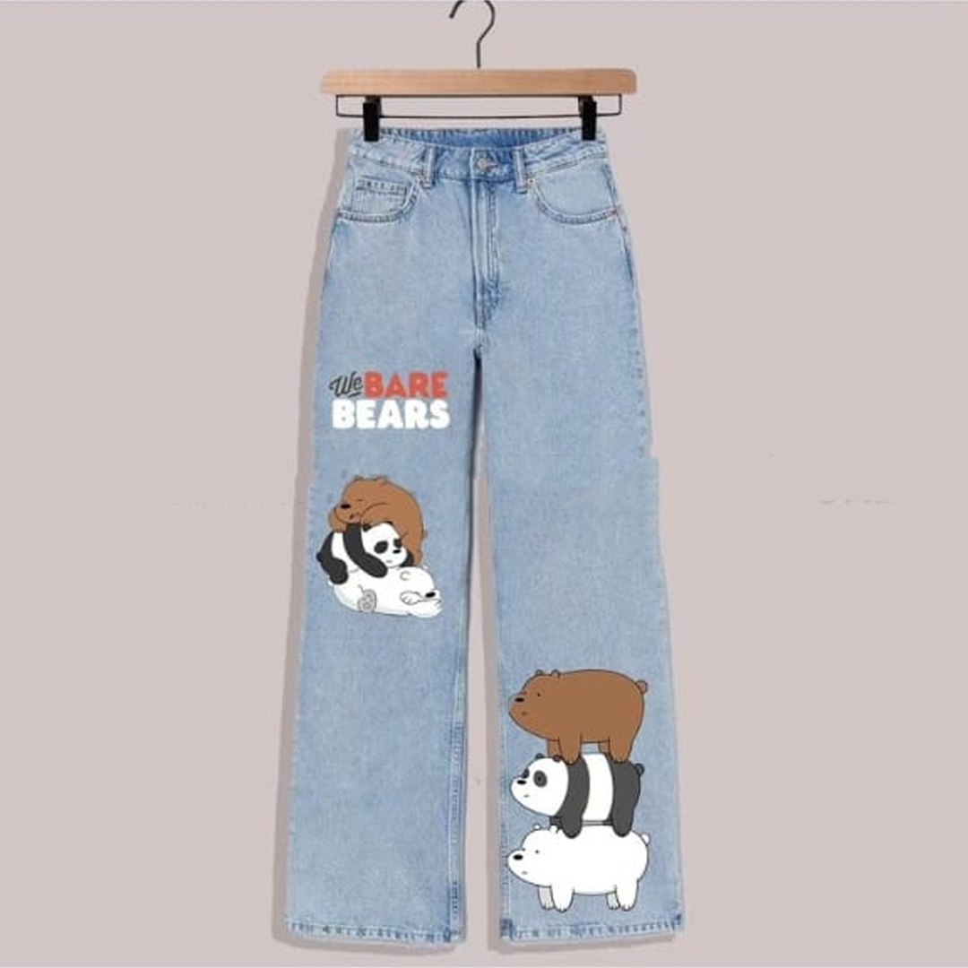 Ice blue we bare bears wide leg jeans