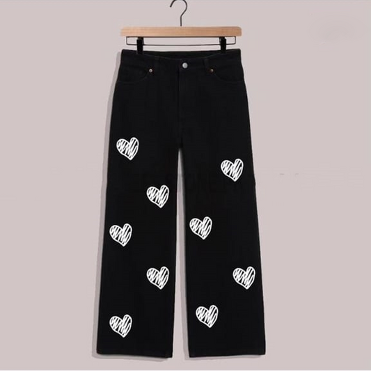 Black hearts wide leg jeans
