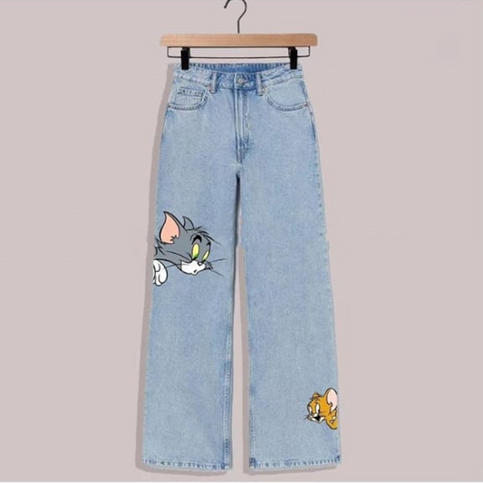 Ice blue tom and jerry wide leg jeans