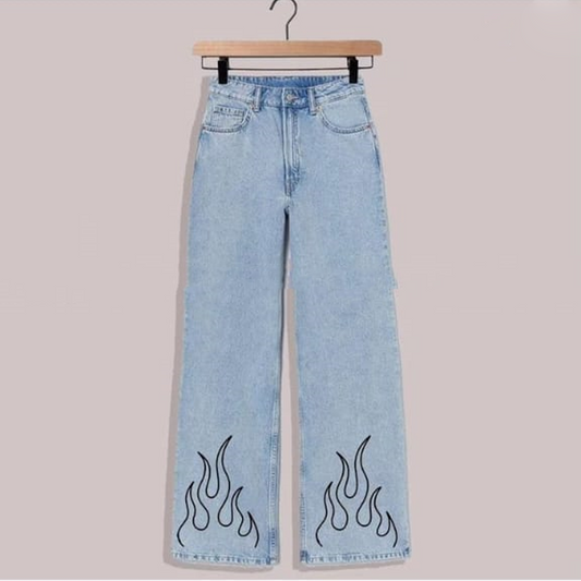 Ice blue line fire wide leg jeans