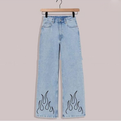 Ice blue line fire wide leg jeans
